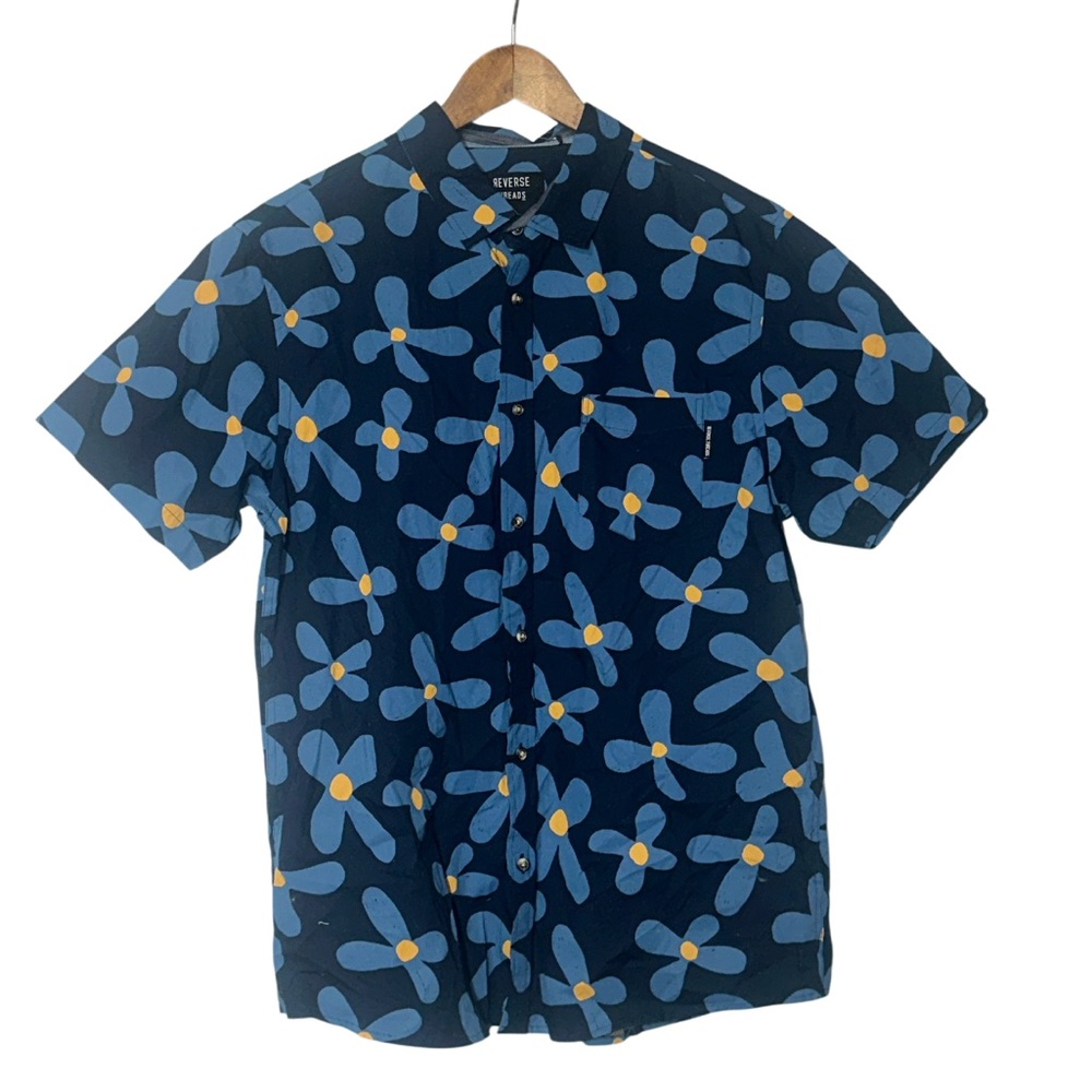 Reverse Navy and Yellow Floral Button Down Shirt